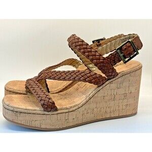 New BOC Chrissy Womens Size 10 Cork Wedge Brown Braided Sandals Born Summer Shoe